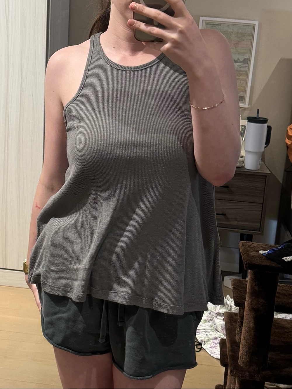 Ribbed High-Neck Tank Top - gray
